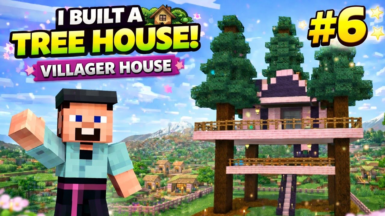 Villager House Build in Treehouse 🏡 | Minecraft Survival Series #6 🌳🐑🐶