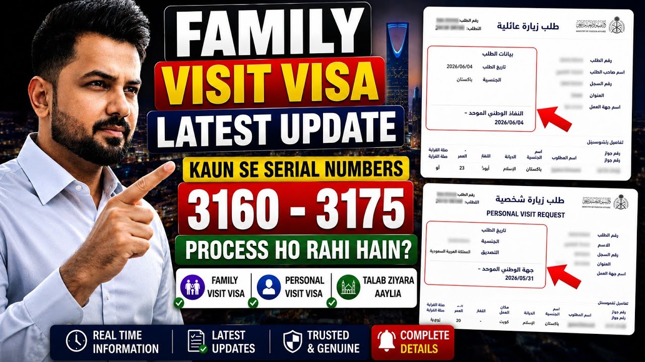 Saudi Family Visit Visa Update | Serial Numbers 3160&ndash;3175 Processing Now? Latest MOFA Update 2026