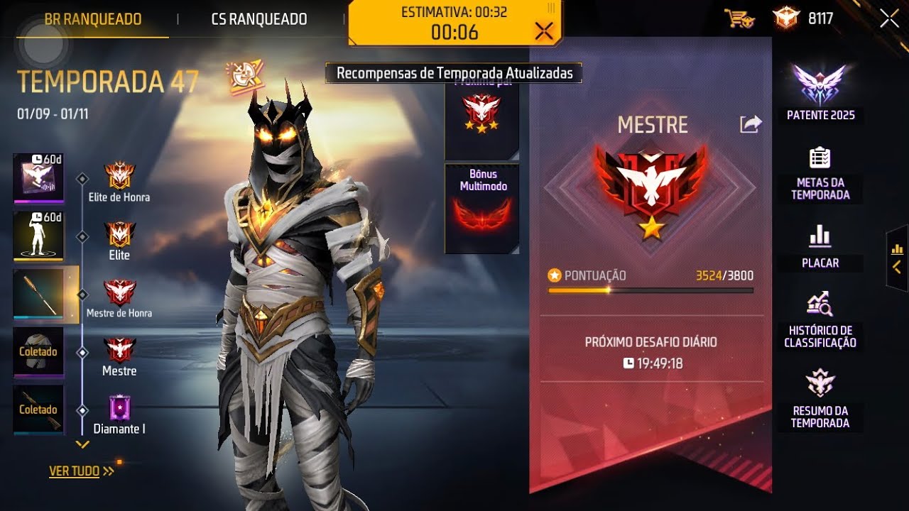 PEGUEI MESTRE EM 2 HORAS NA TEMPORADA 47 FREEFIRE IPHONE 7