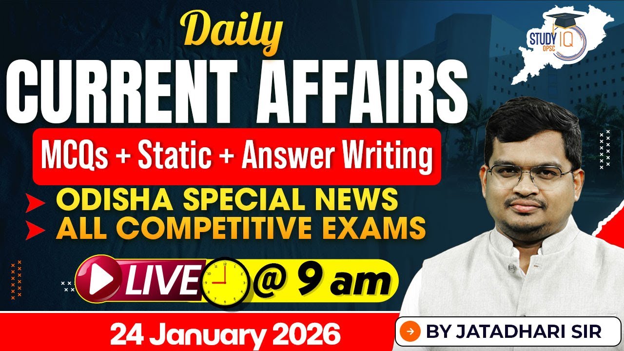 Current Affairs Live @9AM | 24th January | Odisha Special + MCQs + Answer Writing| By-Jatadhari Sir