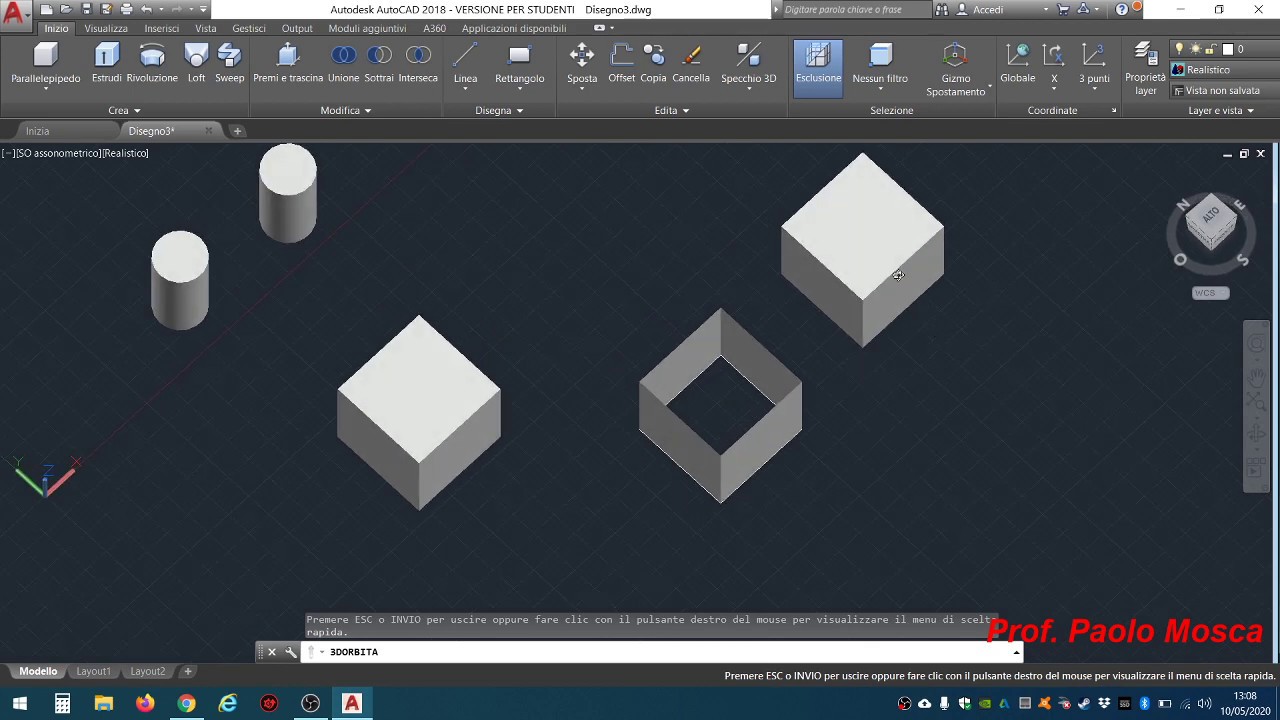 Introduzione ai comandi ed alle funzionalità 3D di Autocad - Prof. Paolo Mosca