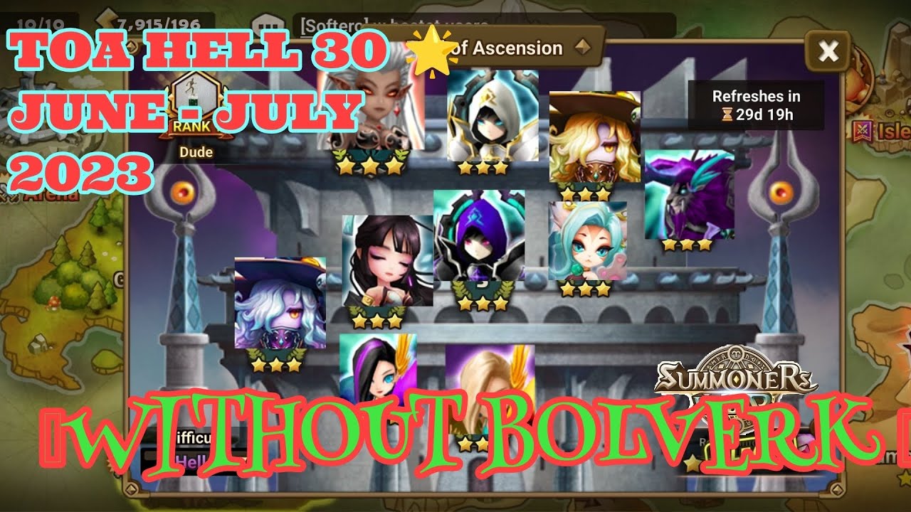 TOA HELL 30 🌟, JUNE - JULY 2023, WITHOUT BOLVERK [Summoners War Reloaded]