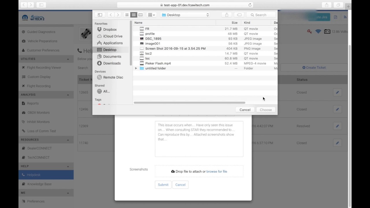 wiTECH 2.0 Helpdesk Ticket Creation For Dealerships