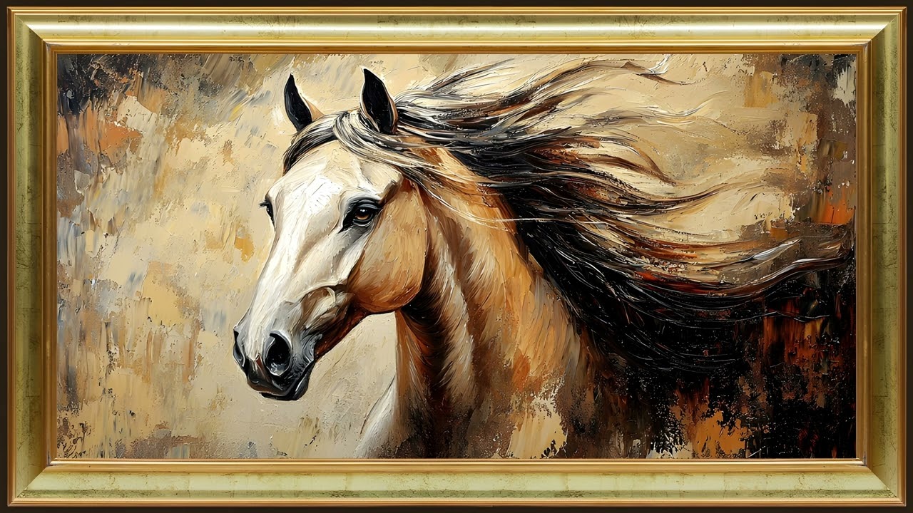 Horse's Beauty, Vintage Equestrian Oil Painting | Gold Framed TV Art Screensaver