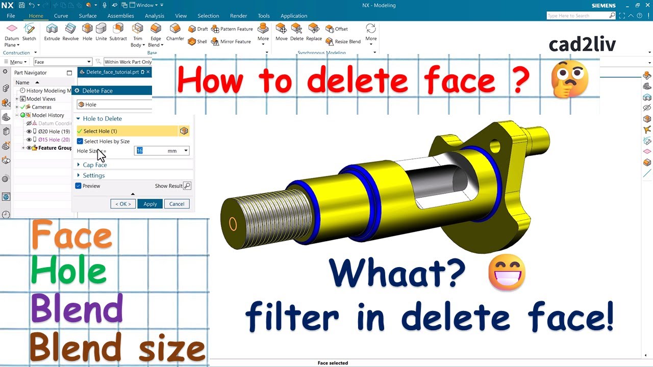 NX Modeling | #Delete Face | How to use Delete Face in NX | #nxtutorials | NX CAD | cad2liv