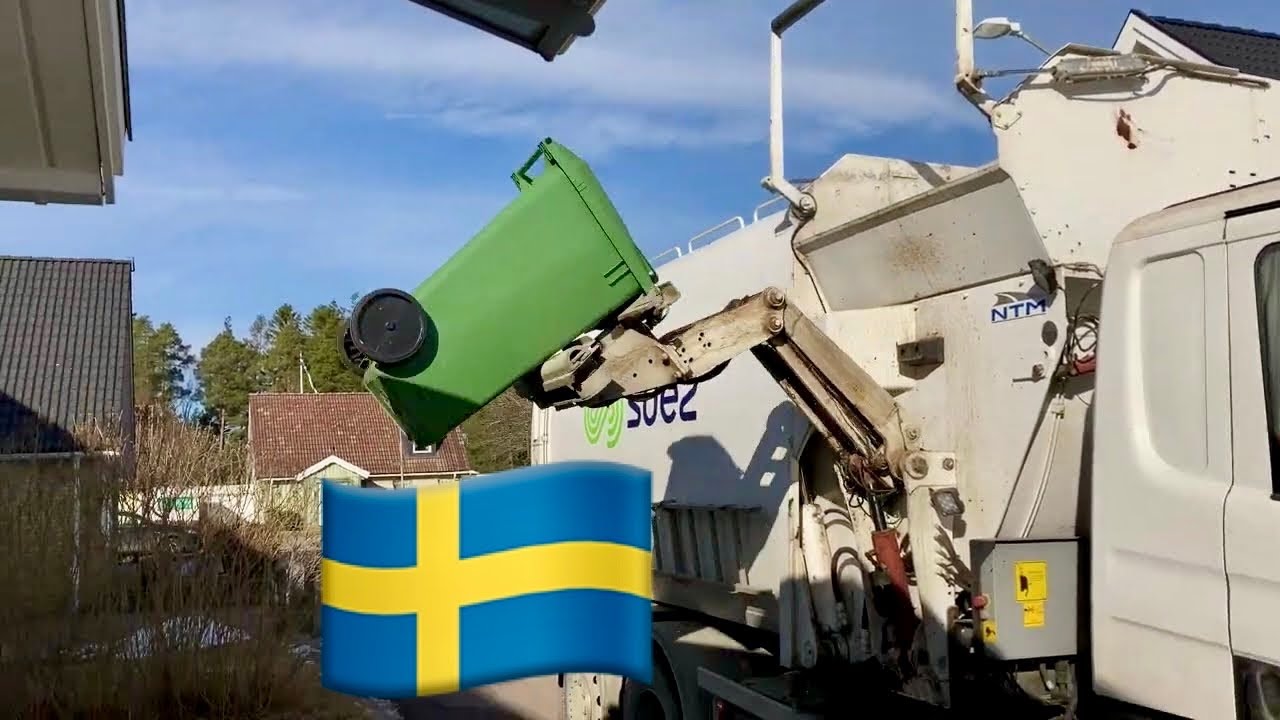 Garbage Truck in Sweden 🚚 Taking care of the Trash Sopbilen hämtar Sopor Skräp Sortera rätt♻️Recycle