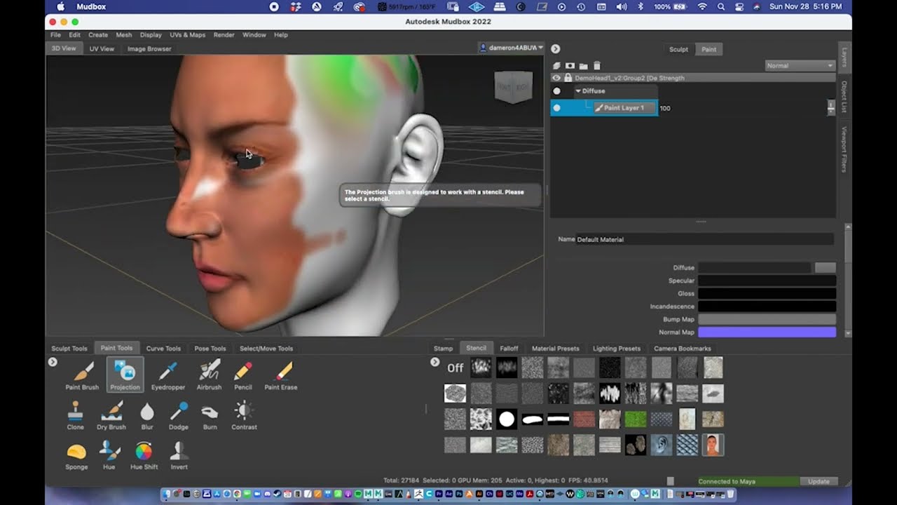 3D Studio: Paint a Head in Mudbox (Projection Painting in Mudbox)