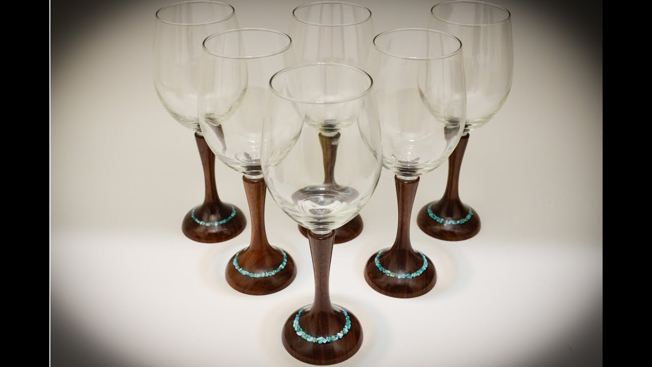 Woodturning - Wood Stem Wine Glass with Turquoise Inlay