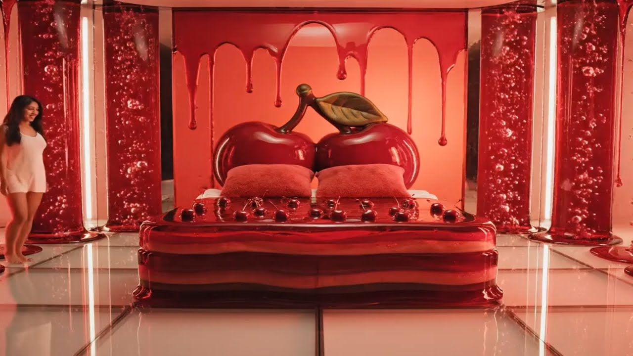 #Oddly 🥃Satisfying Cherry Jelly#🍉 Room ASMR | Beautiful Girl #Jumps on a Giant Fruit🍯 Bed #🥦