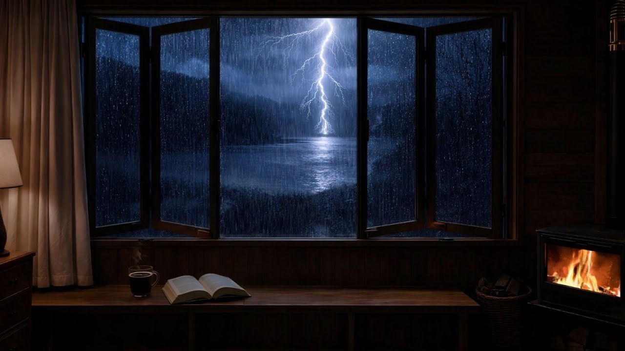⛈️ 8 Hours Cozy Cabin Thunderstorm | Heavy Rain, Loud Thunder & Crackling Fireplace for Deep Sleep