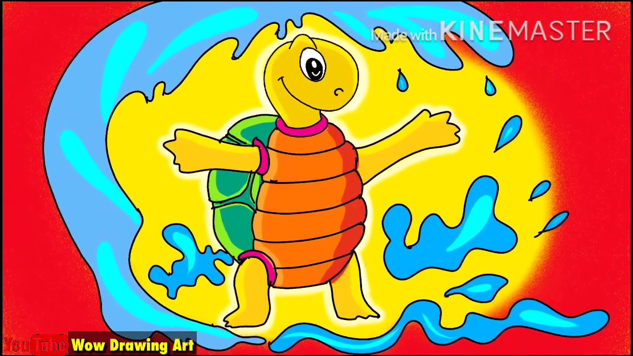 How to draw cute tortoise in happy mood | Cute turtle drawing easy step by step |