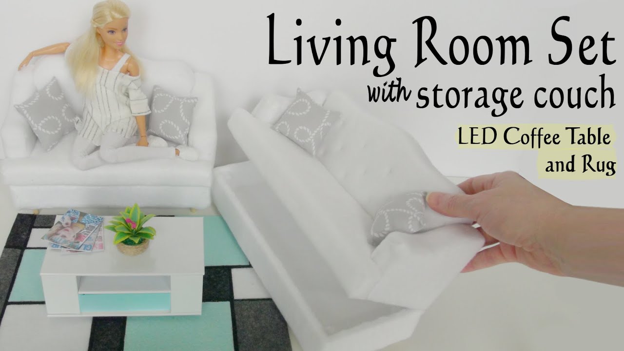 How to make a Dollhouse Miniature Living Room Set [Realistic!] with storage Couch, Table and Rug!