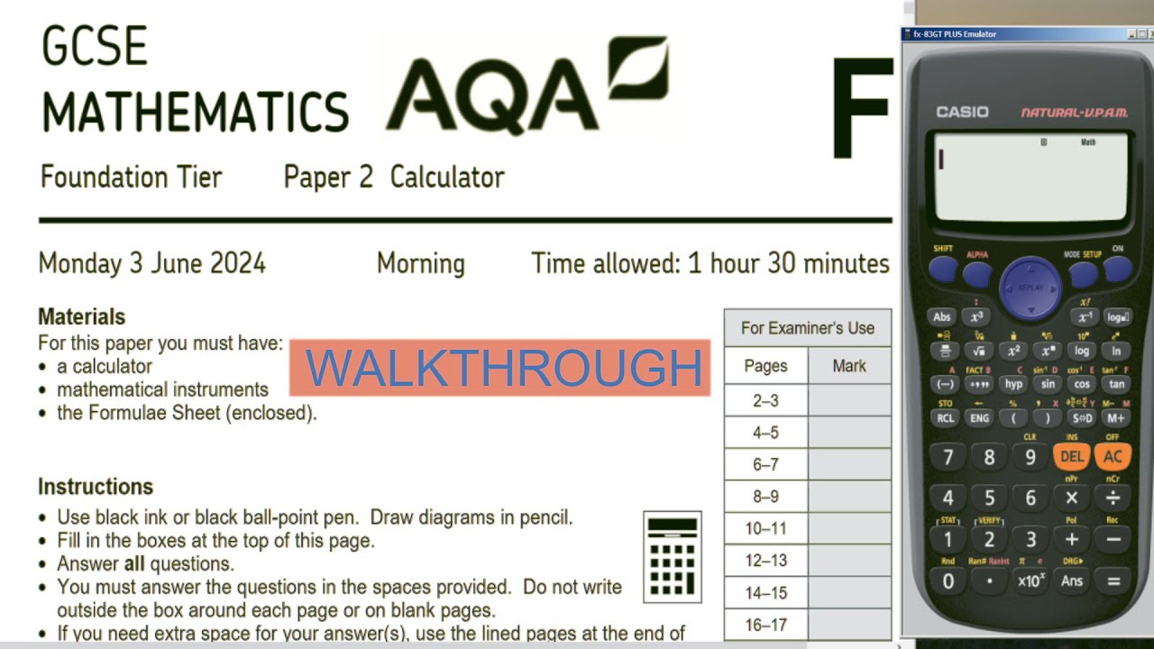 AQA GCSE Maths 2024 Foundation Exam Paper 2 Calculator Walkthrough