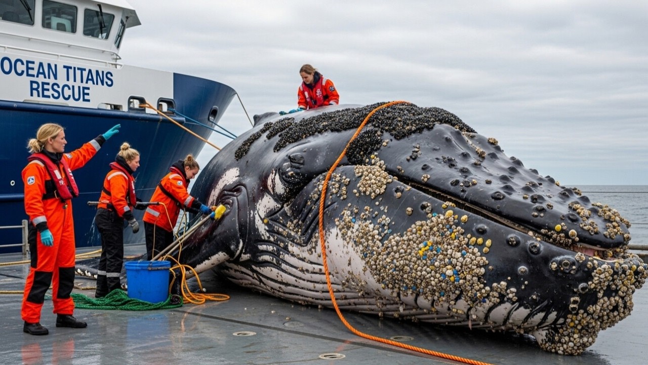 Взывает о помощи 😢- 🐋Гигантского горбатого кита спасли из ракушек🐚
