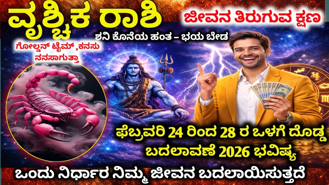 ವೃಶ್ಚಿಕ ರಾಶಿ: ಫೆಬ್ರವರಿ 24–27 |ಈ ವಾರ ನಿಮ್ಮ ಅದೃಷ್ಟ ತಿರುಗುತ್ತದೆ! Devara Darshana |Vrushchika rashi 2026