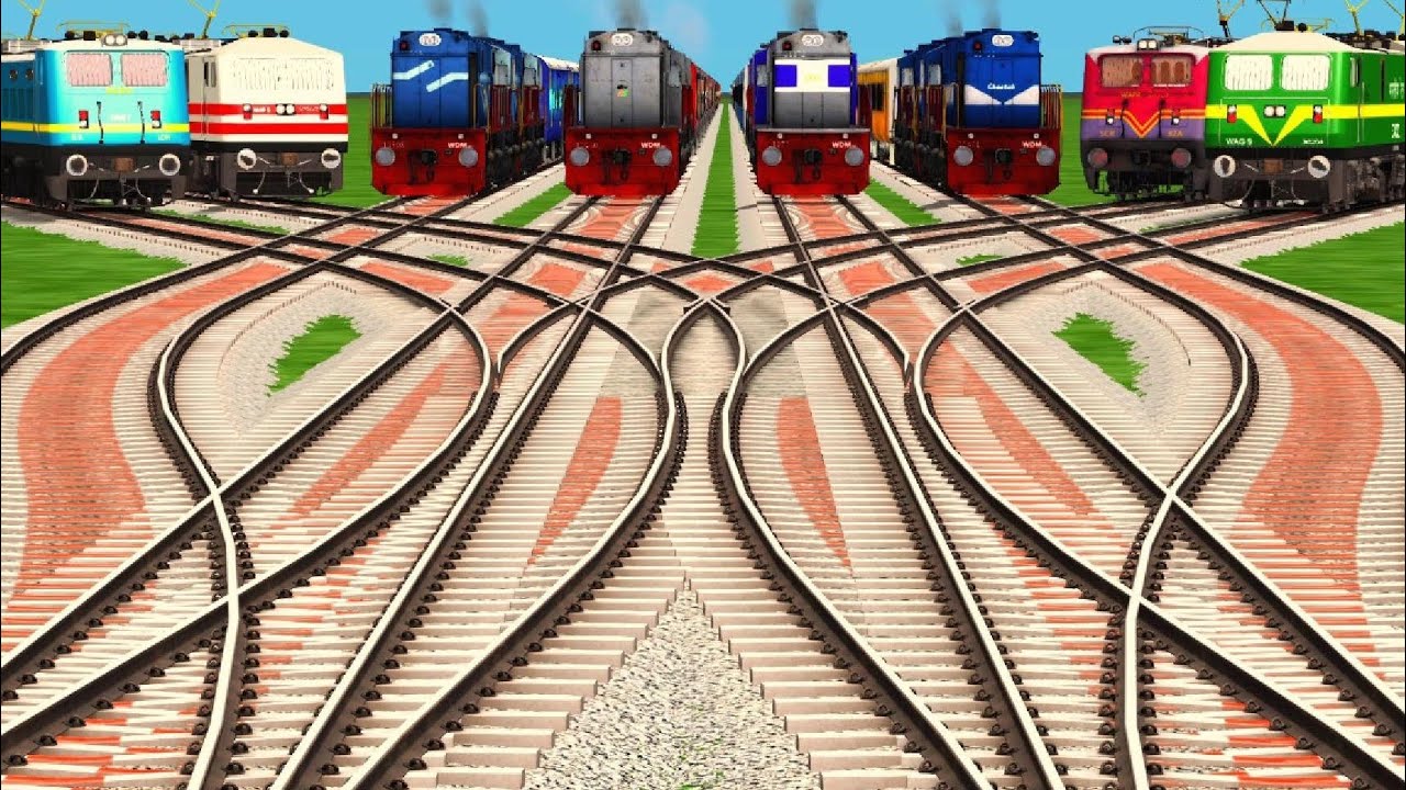 🎗Railroad Realistic Real Train Crossing at Bumpy Curves Tracks ll Daimond Forked railroad Tracks