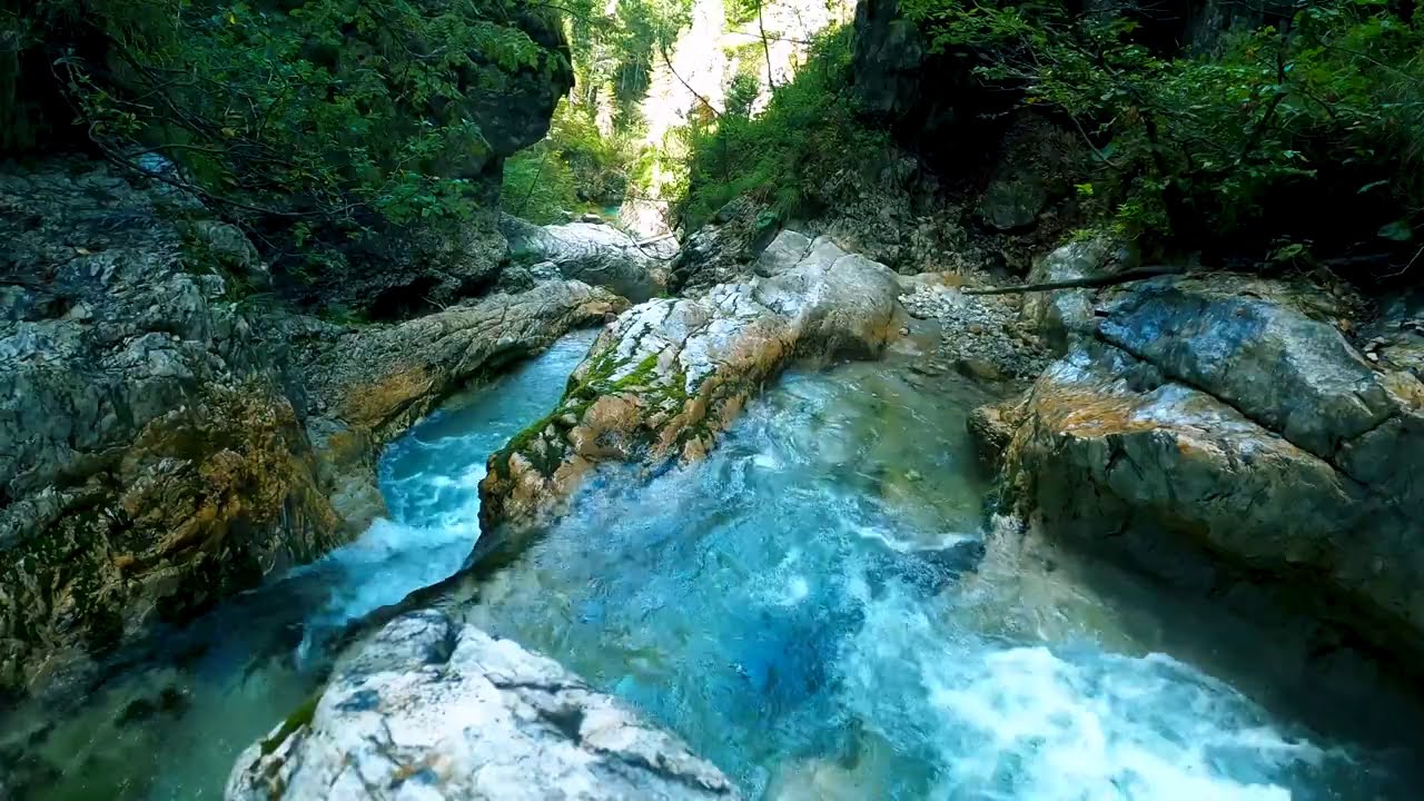 Calming Blue Mountain River. Relaxing Nature Sounds.