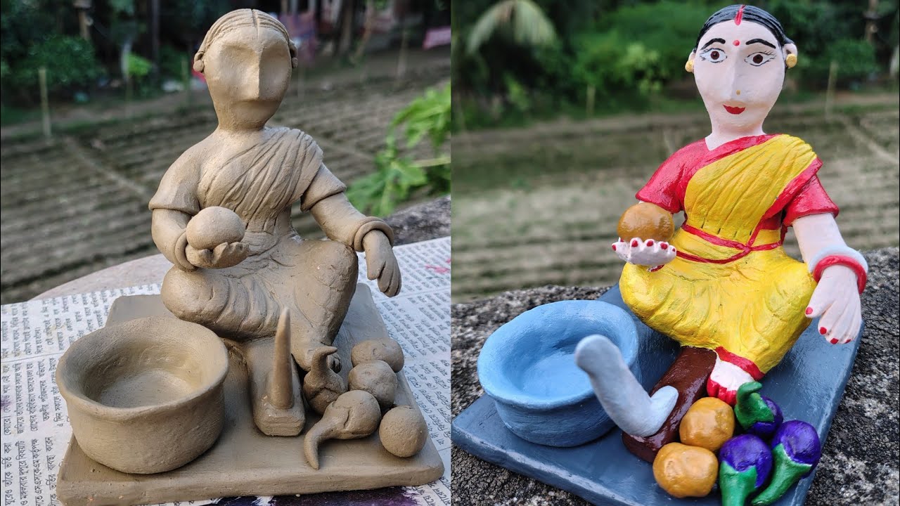 মাটির পুতুল বানানো / মাটির পুতুল / বৌ পুতুল বানানো / মাটির বৌ পুতুল #creative #viralvideo #pottery 