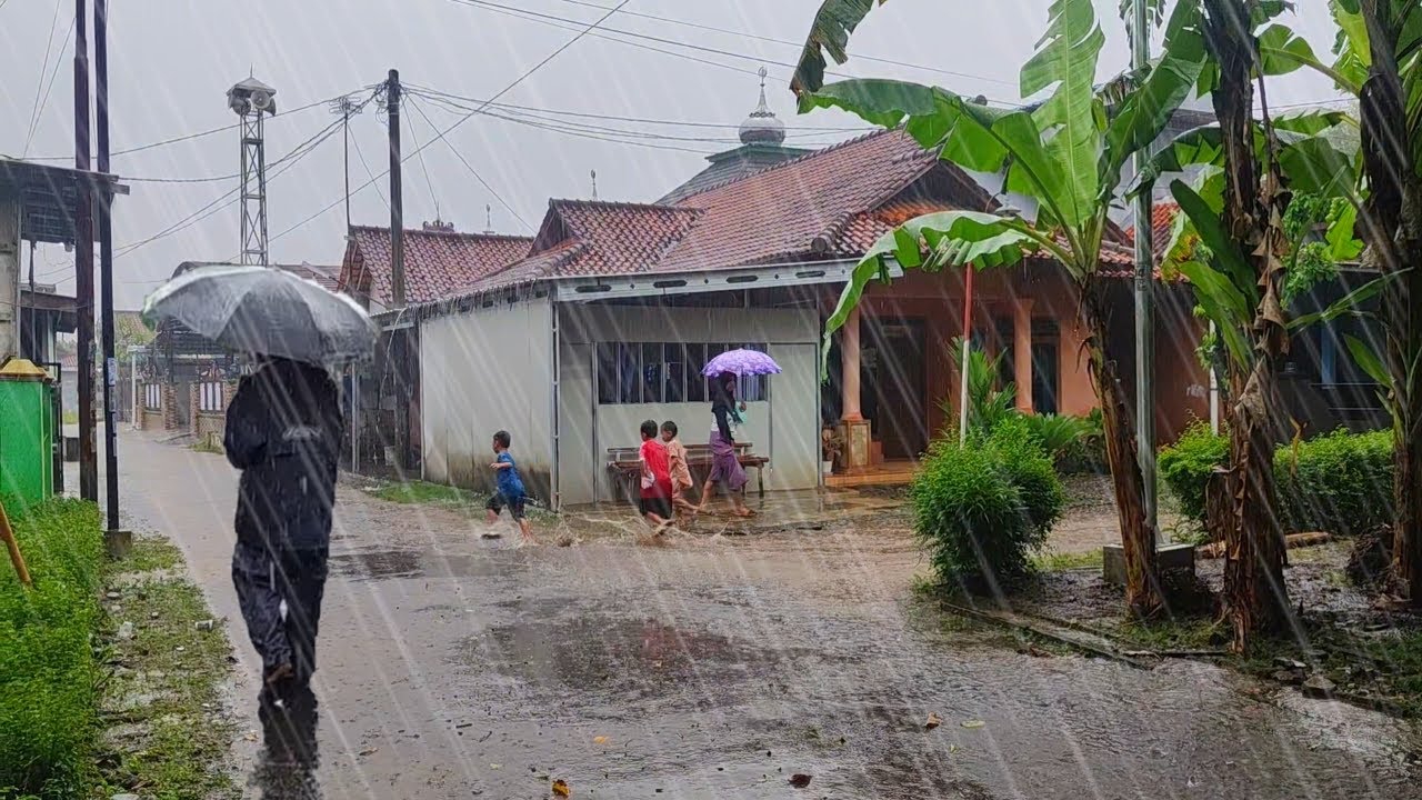 HEAVY RAIN WALK IN PEACEFUL VILLAGE,RAIN SOUND UMBRELLA - RAIN SOUNDFOR BEDTIME