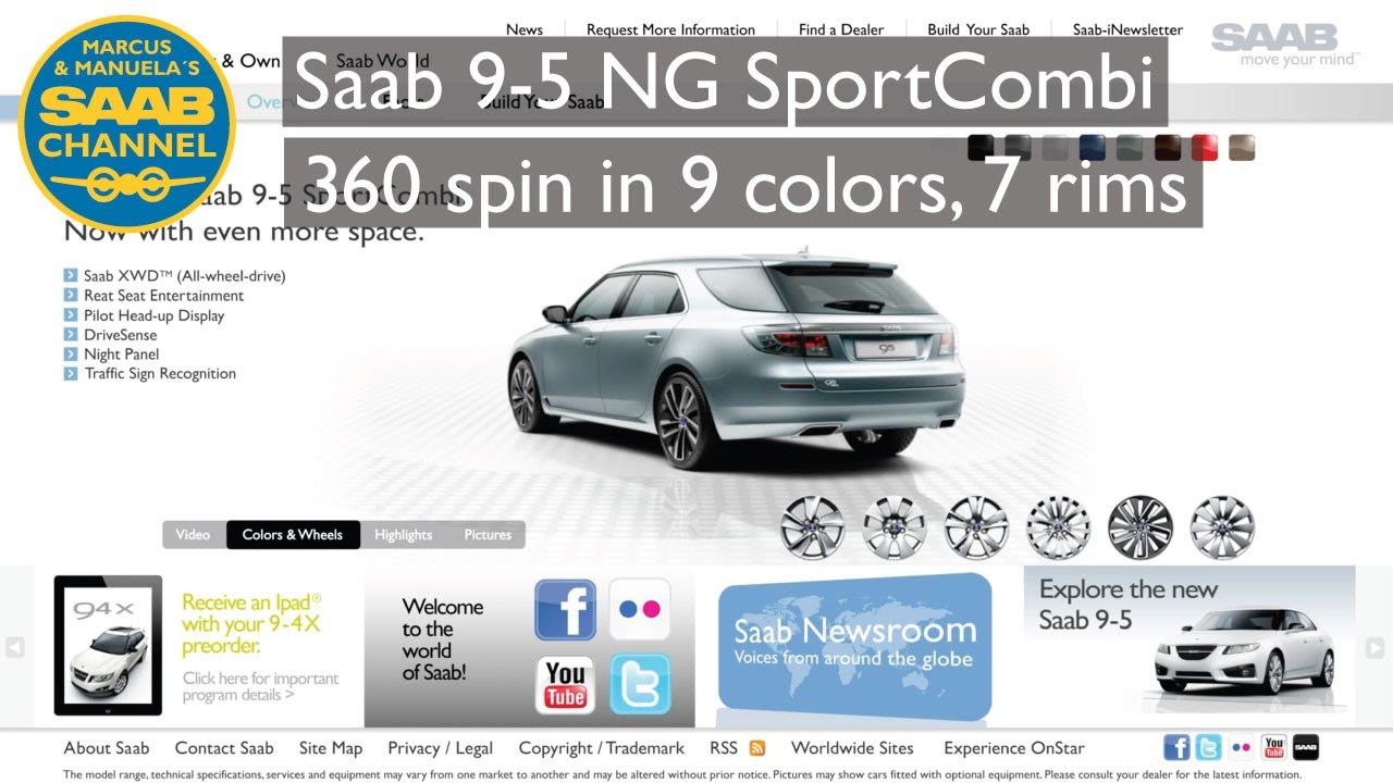 Saab 9-5 NG SportCombi 360 spinn in 9 colors and 7 rim options.