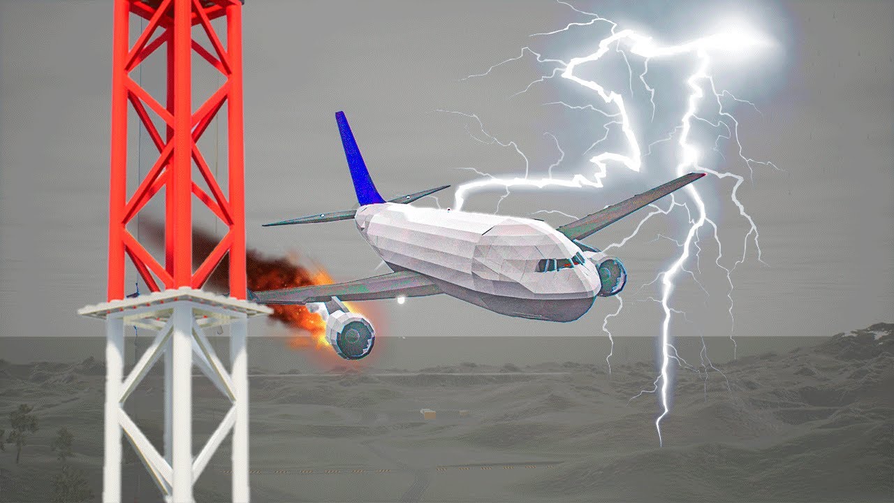 LEGO PLANE CRASHES IN A STORM and Lego Airplanes Falls! (Brick Rigs)