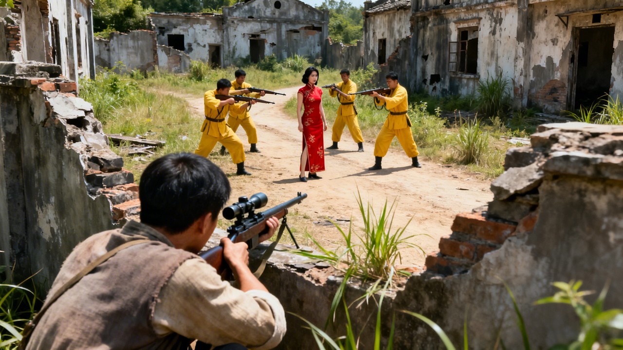 Japanese troops raid a village and surround female fighter—only to be instantly wiped out by master