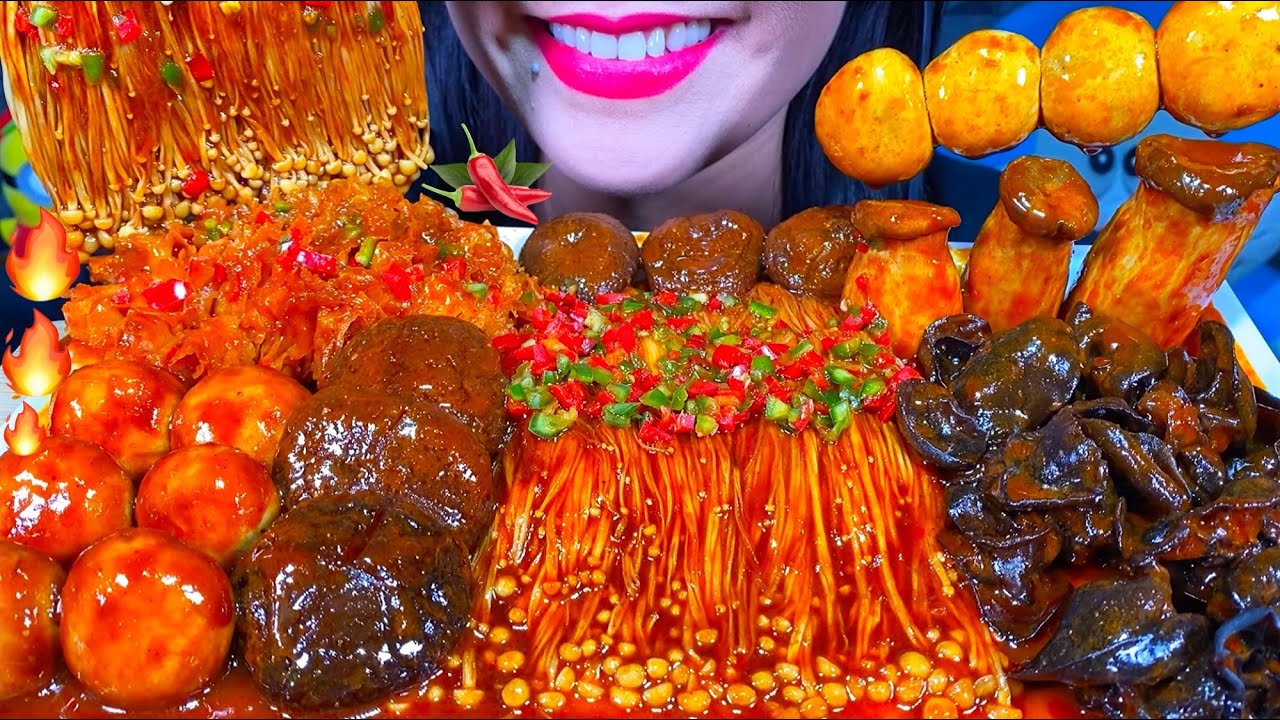 ASMR SPICY MUSHROOMS FEAST *MAKAN JAMUR PEDAS मिर्च मशरूम MUKBANG MASSIVE Eating Sounds