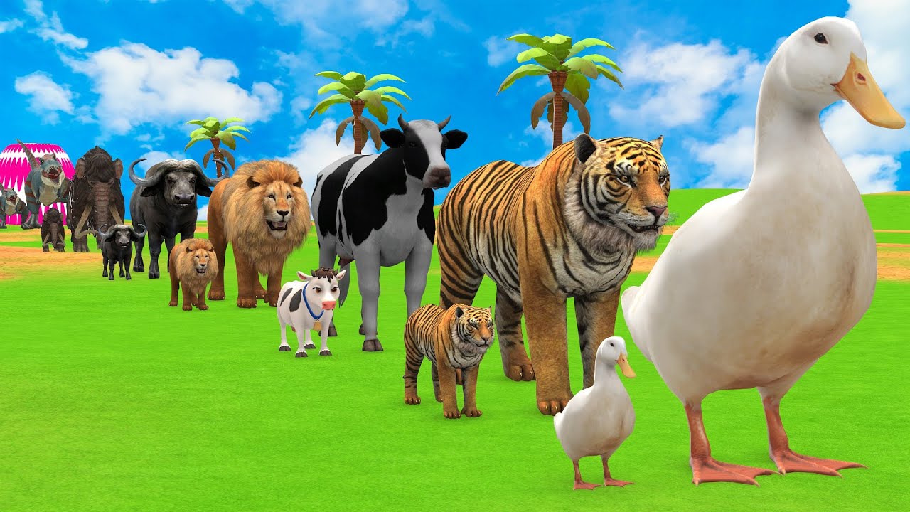 Long Slide Game with Cow Elephant Gorilla Hippopotamus Tiger 3d Animal Game Funny 3d Animals