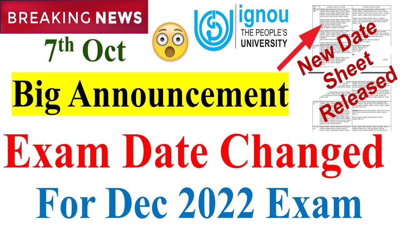 {Breaking News } IGNOU Dec 2022 Exam Date Changed | Revised Date Sheet Released | Big Announcement |