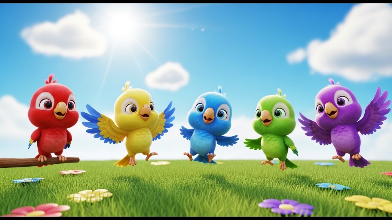 Cinco Pequeños Loros Bebés Chirp Chirp Chirp | Canciones de Aves y Colores para Niños