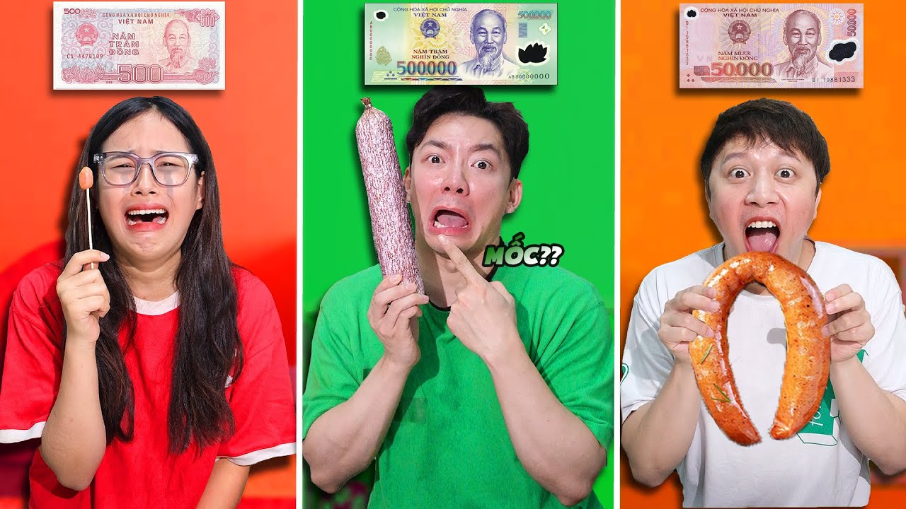 Cuộc Chiến Ăn Xúc Xích Theo Mệnh Giá Tiền! - Xúc xích siêu dài vs Xúc xích mốc vs Xúc xích tí hon...
