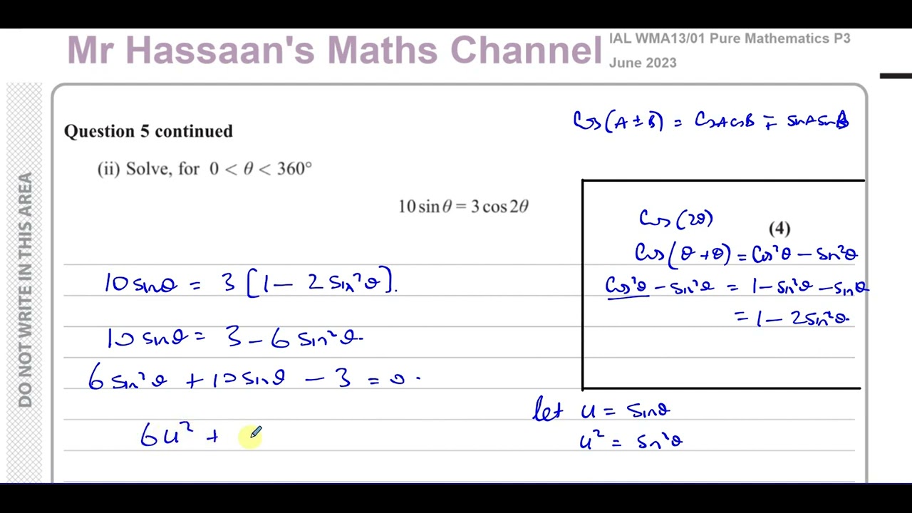 WMA13/01, (Edexcel), IAL, P3 June 2023, Q5, Trigonometric Identities and Equations, Double Angles