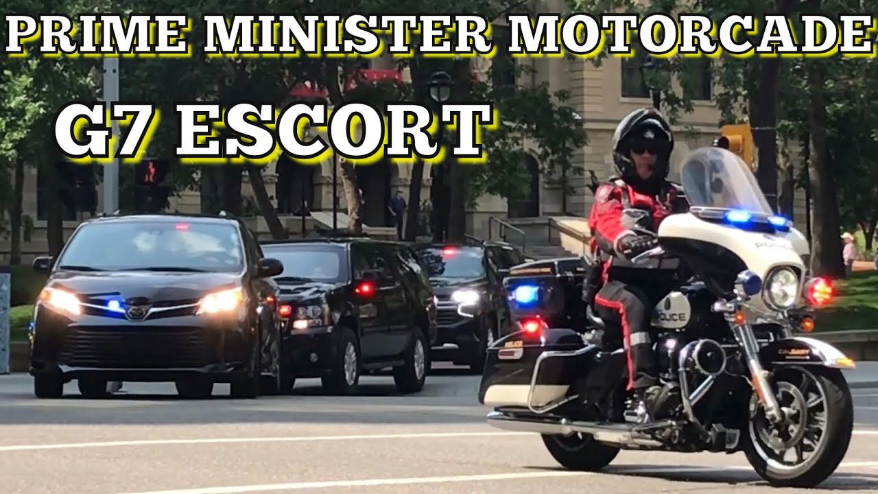 **G7 PRIME MINISTER MOTORCADE** Calgary Police Escorting The Canadian PM Through Downtown | CPS