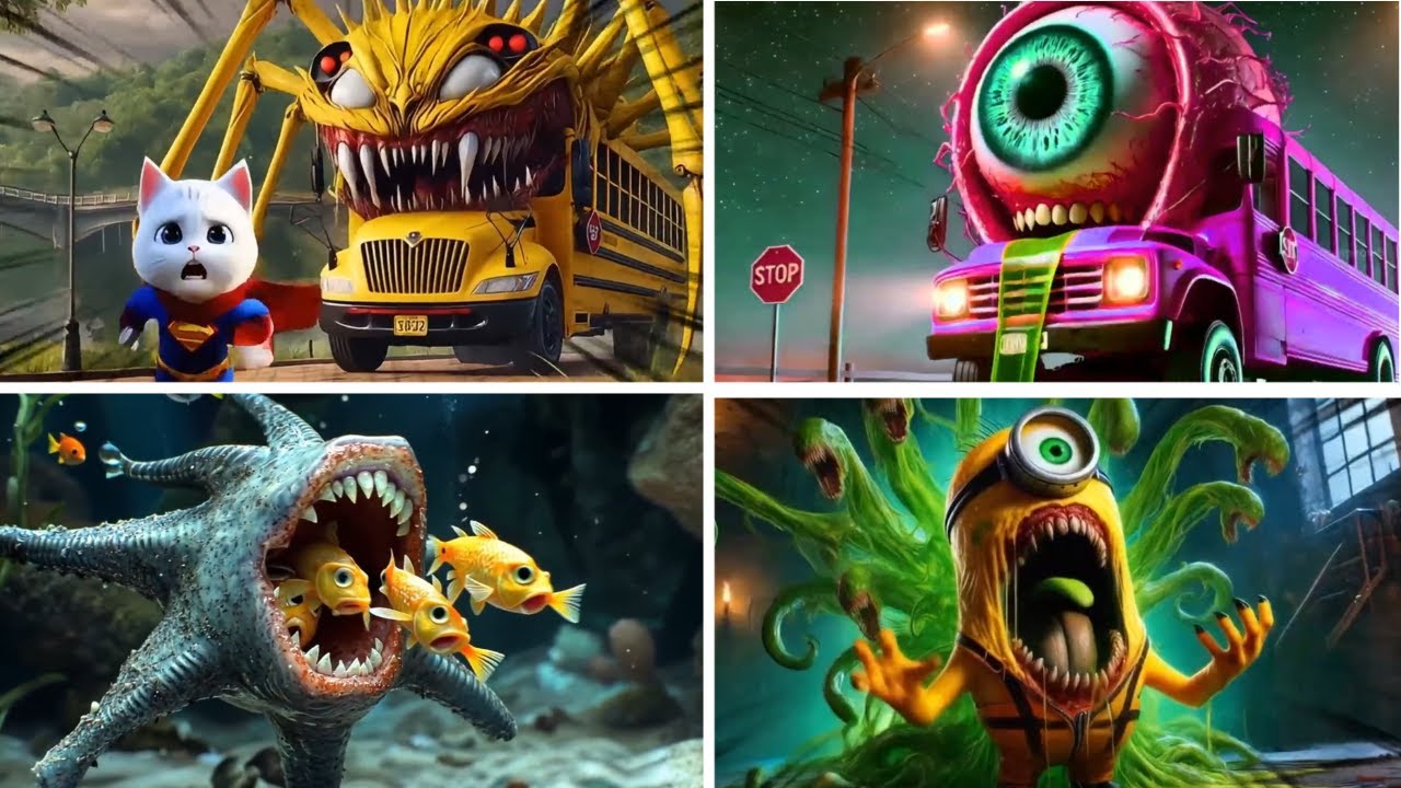 SCHOOL BUS MONSTER  🆚 SCHOOL BUS🆚HUNGRY STAR  🆚MINIONS EXE  🆚  ⭐ 🎶 TILES HOP