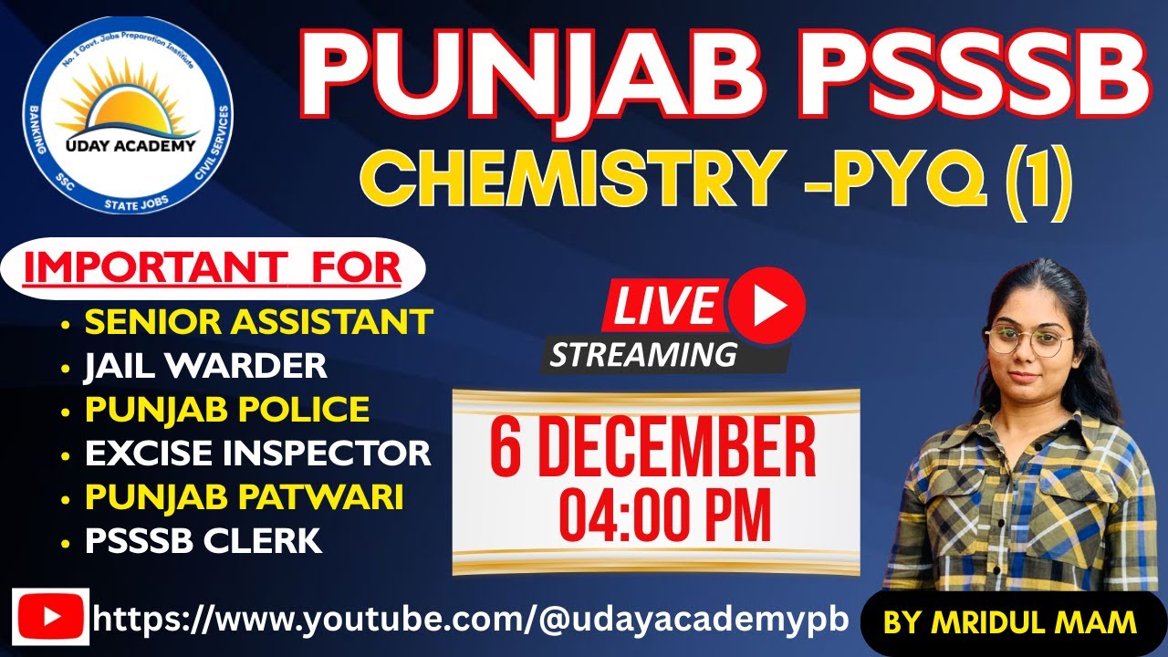 PSSSB Science (Chemistry) PYQ Series-1 🎯| Clerk, Police, Steno, Senior Assistant | #psssb