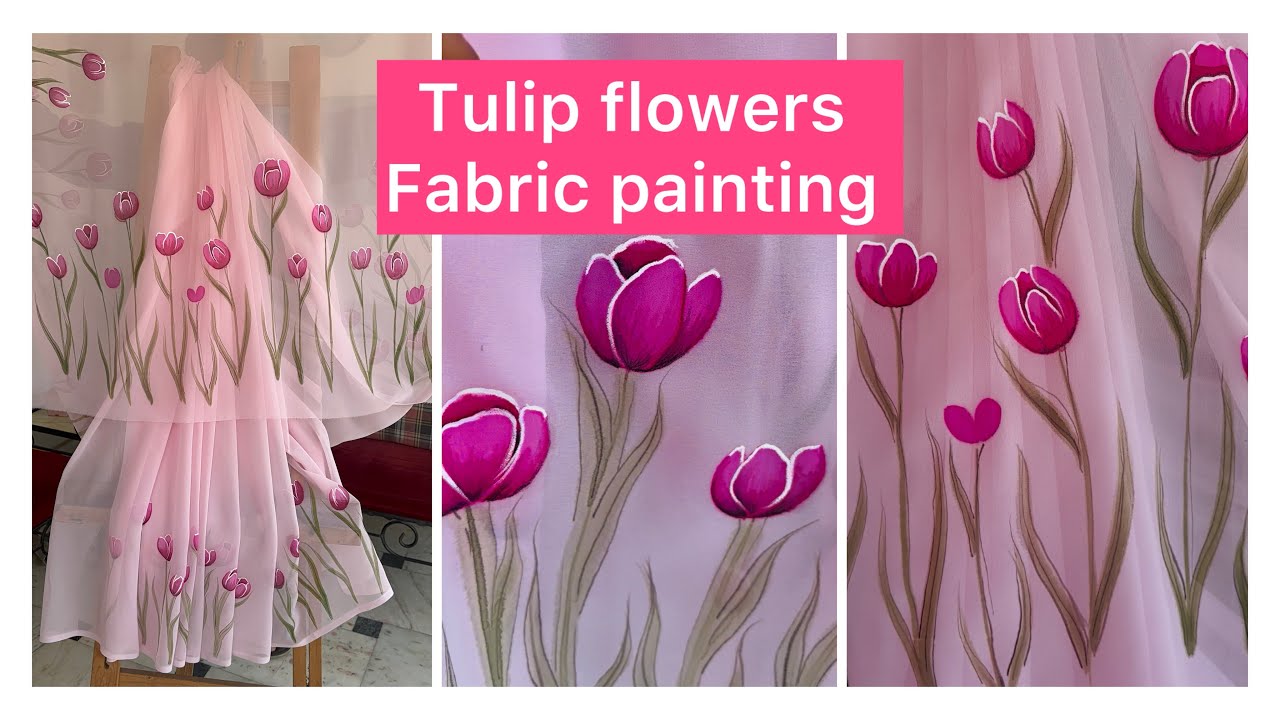 Tulip flowers fabric painting | step by step tutorial for beginners 