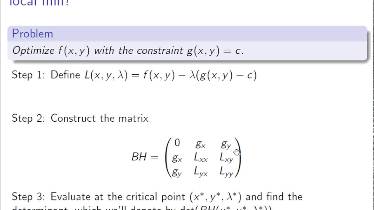 Lagrange Multipliers Local Max and Min | Constrained Optimization