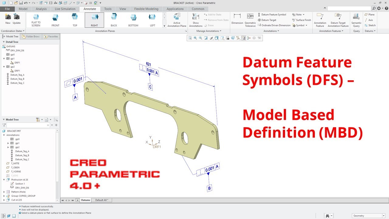 Creo Parametric - Datum Feature Symbols -  Geometric Dimensioning and Tolerancing (GD&T)