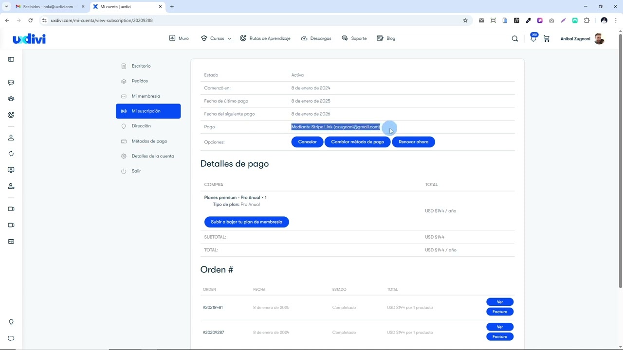 📚 Docs UXDivi - Subir/Bajar/cancelar suscripción