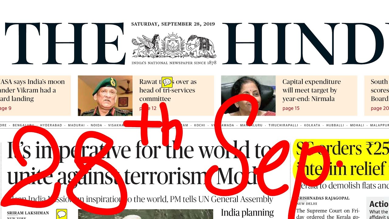 The Hindu Newspaper 28th September 2019