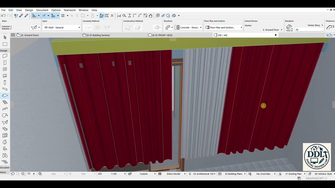 ARCHICAD Tutorial: Step-by-Step Curtain Design for Windows & Doors (Kinyarwanda)