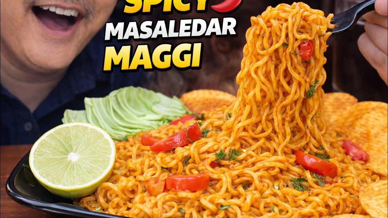 ASMR Eating | Spicy Masaledar Maggie🥵🌶️, Chips and Colddrink 🤤😋 | Mukbang food eating 