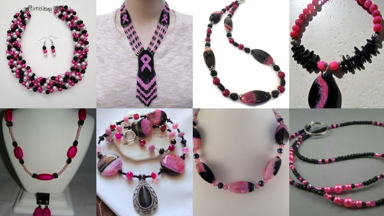 Soft Color, Strong Style: Pink Stone with Black Beads Necklaces🤩