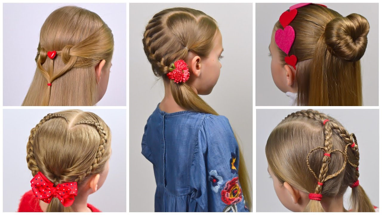 5 в 1: Красивые и Простые прически с СЕРДЕЧКАМИ 💕Прически для девочек | LittleGirlHair