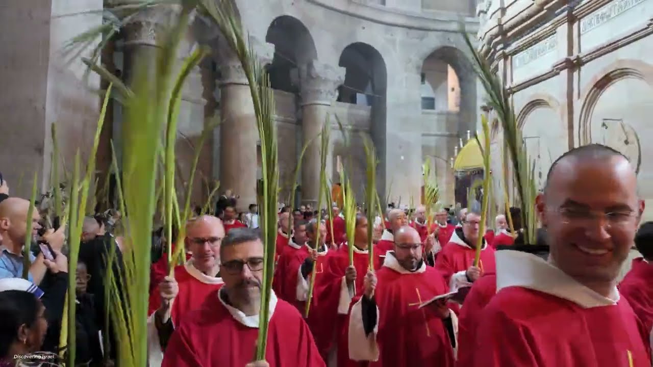 Palm Sunday procession at the Church of the Holy Sepulchre in Jerusalem. Israel 2025