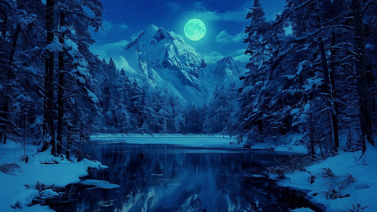 🌕 Full Moon Sleep Music • 100 Min Winter Night by Frozen Lake & Mountains