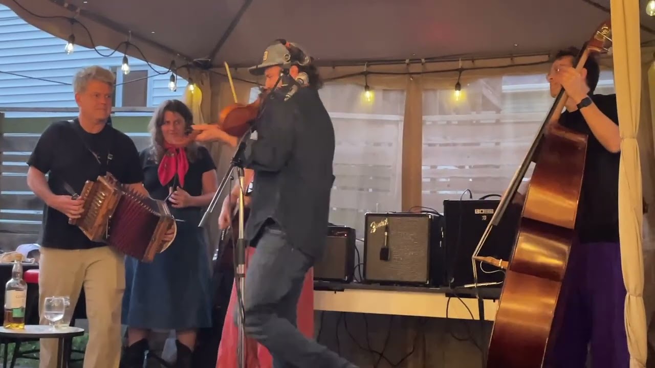 Louis Michot with guests Steve Riley and Lisa Leblanc at Moncton, NB house concert (August 5, 2025)