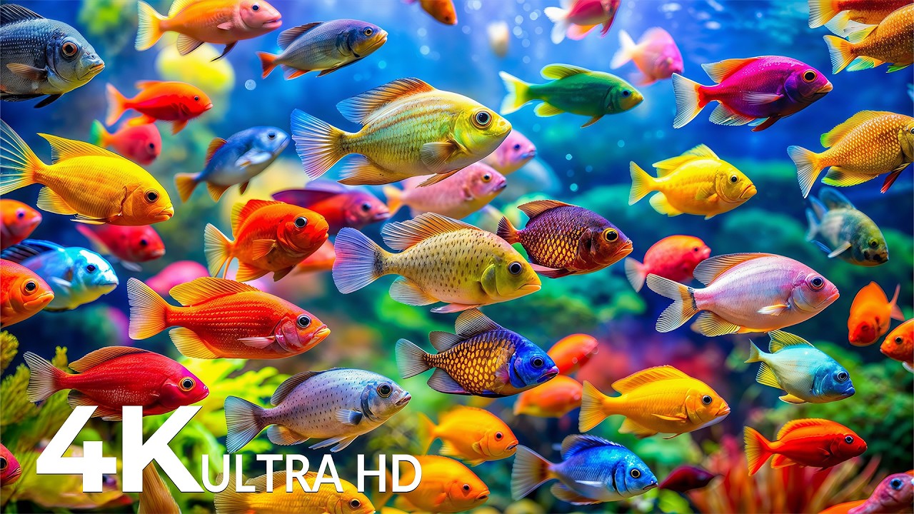 DREAM AQUARIUM 4K - Marine Life, Sea Animals and Coral Reef - Fish Tank Sounds for Deep Sleep #72