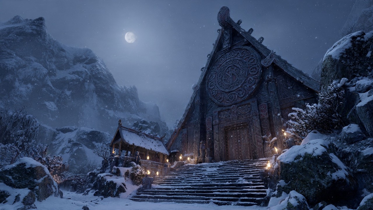 Gentle Snow Falling in a Quiet Mountain Village 🌨️