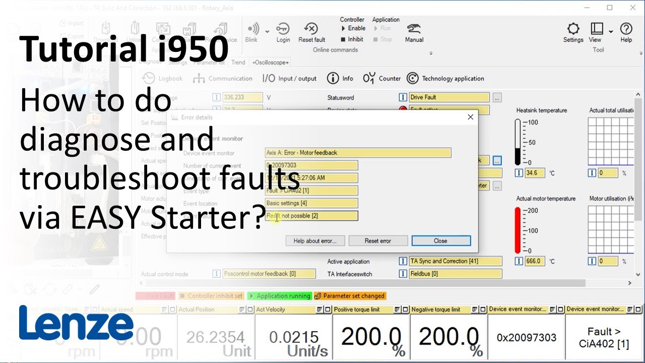 Lenze i950 servo inverter: How to do diagnose and troubleshoot faults via EASY Starter?